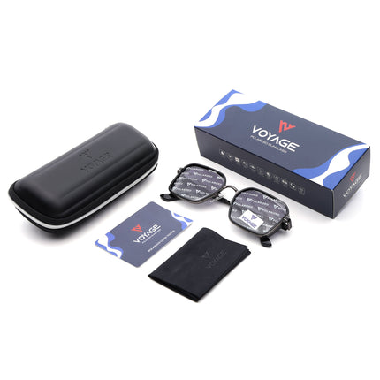 Square Polarized Sunglasses for Men & Women (Grey Lens | Grey & Black Frame - VOYLB02-C2)