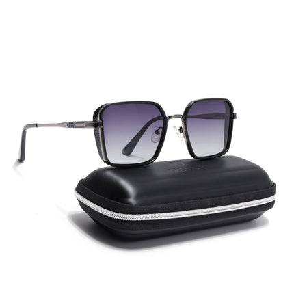 Square Polarized Sunglasses for Men & Women (Grey Lens | Grey & Black Frame - VOYLB02-C2)