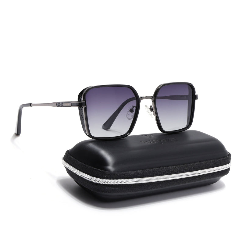 Square Polarized Sunglasses for Men & Women (Grey Lens | Grey & Black Frame - VOYLB02-C2)