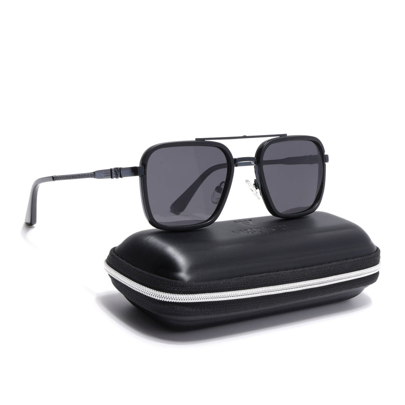 Square Polarized Sunglasses for Men & Women (Black Lens | Black Frame - VOYLB03-C1)