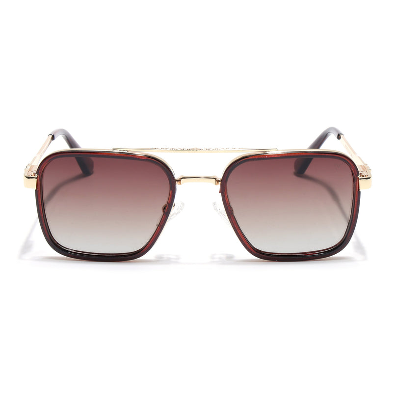 Square Polarized Sunglasses for Men & Women (Brown & Clear Lens | Golden & Brown Frame - VOYLB03-C3)