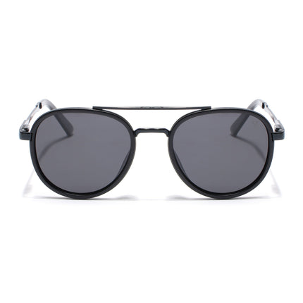 Round Polarized Sunglasses for Men & Women (Black Lens | Black Frame - VOYLB04-C1)