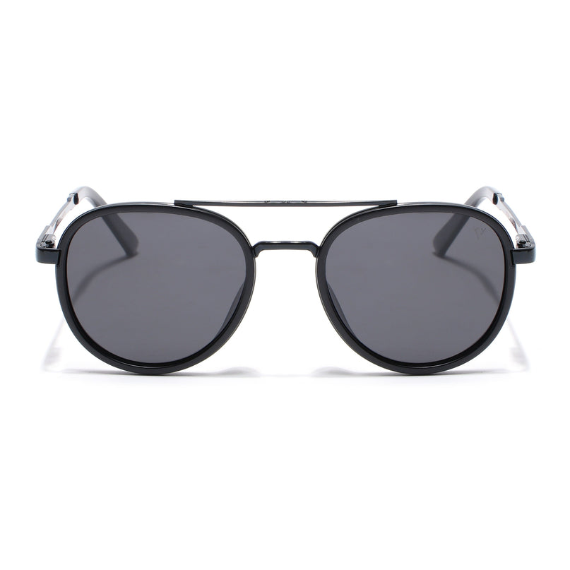 Round Polarized Sunglasses for Men & Women (Black Lens | Black Frame - VOYLB04-C1)