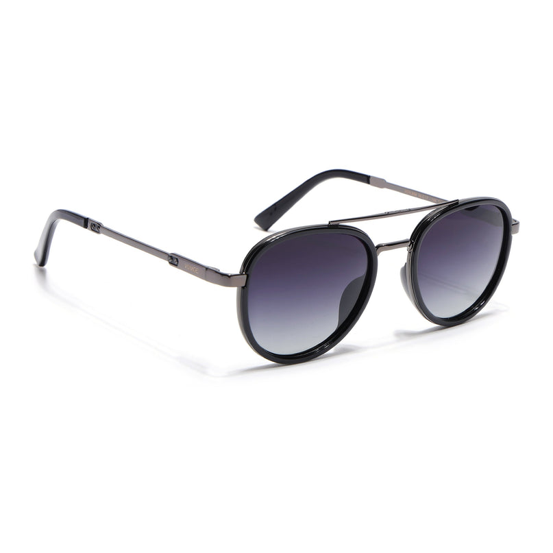 Round Polarized Sunglasses for Men & Women (Grey Lens | Grey & Black Frame - VOYLB04-C2)