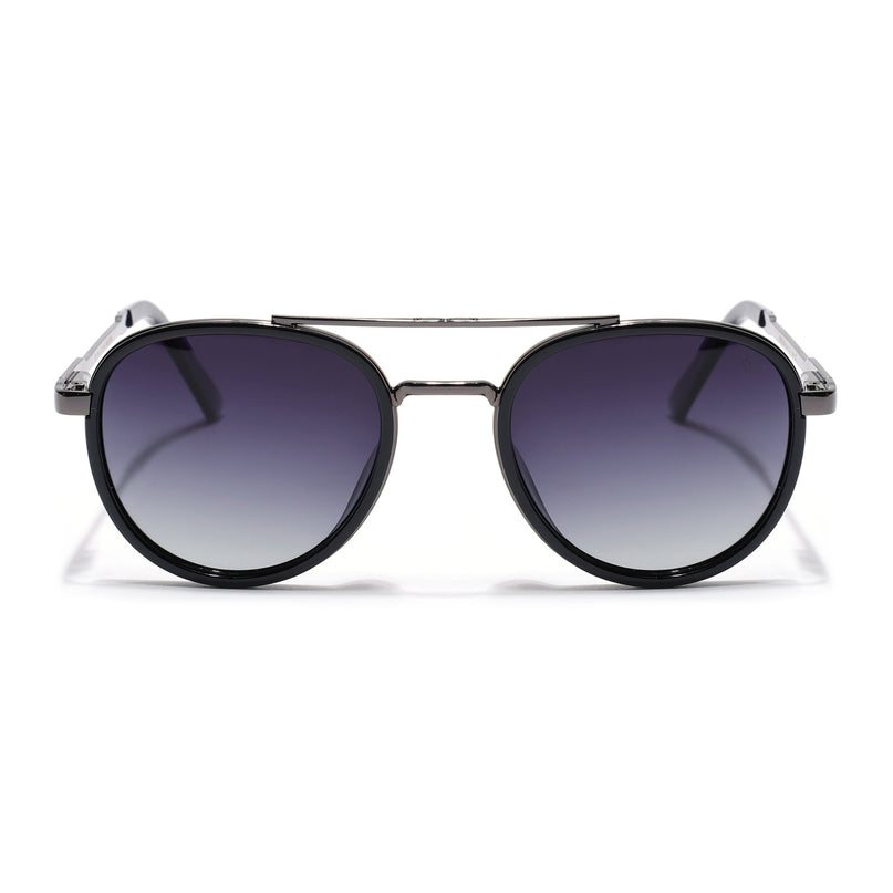 Round Polarized Sunglasses for Men & Women (Grey Lens | Grey & Black Frame - VOYLB04-C2)