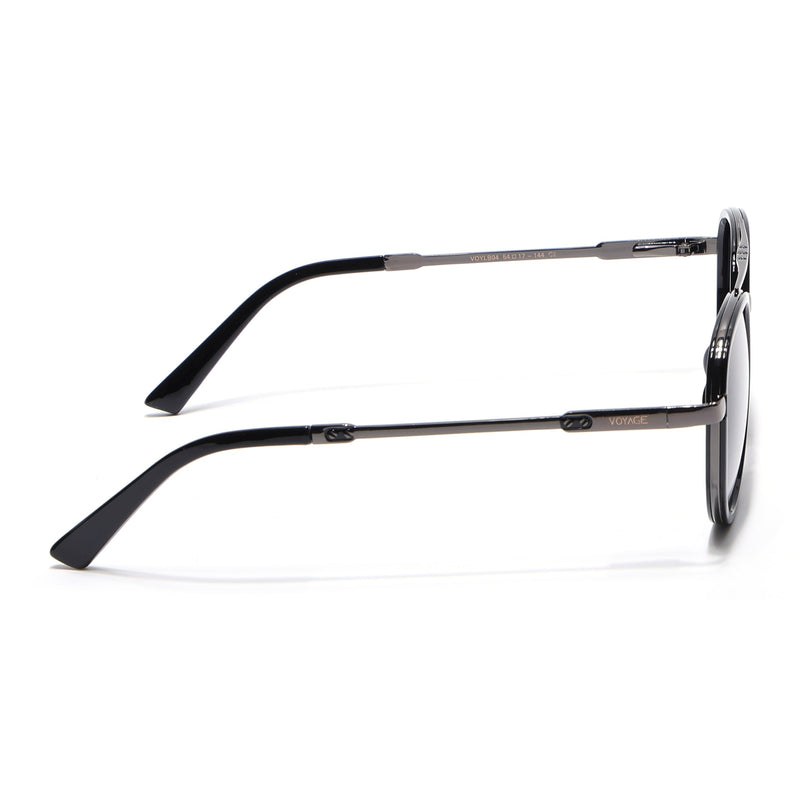 Round Polarized Sunglasses for Men & Women (Grey Lens | Grey & Black Frame - VOYLB04-C2)