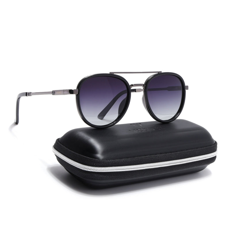Round Polarized Sunglasses for Men & Women (Grey Lens | Grey & Black Frame - VOYLB04-C2)