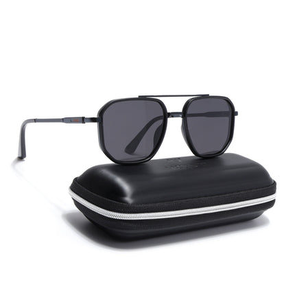 Hexagonal Polarized Sunglasses for Men & Women (Black Lens | Black Frame - VOYLB05-C1)