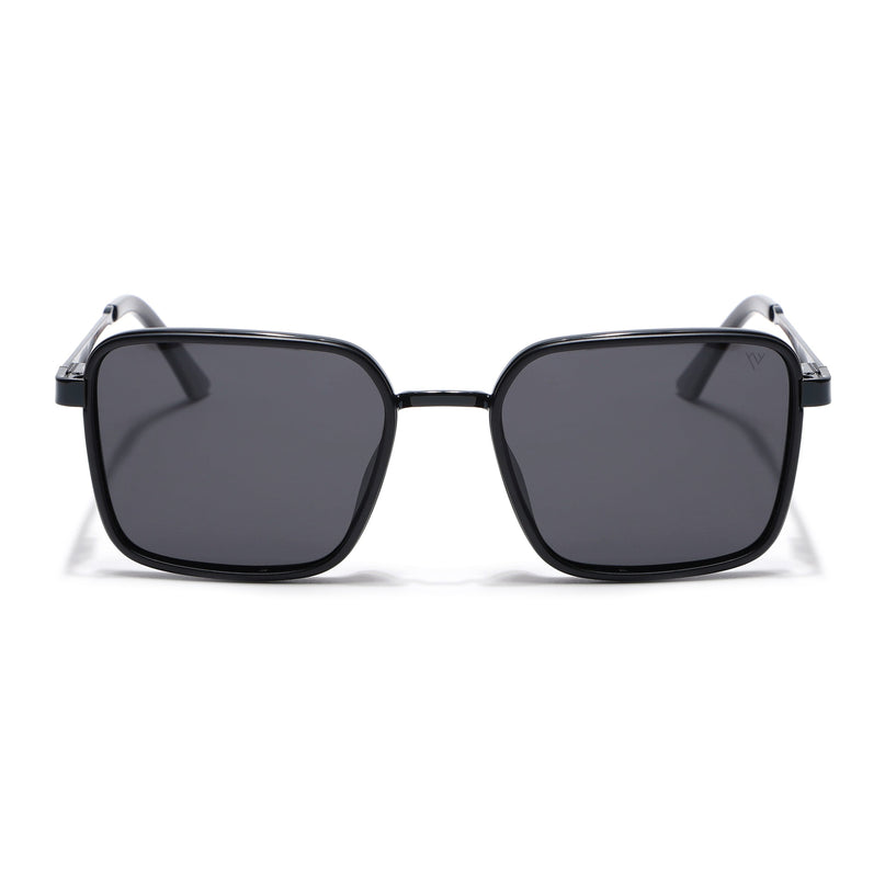 Square Polarized Sunglasses for Men & Women (Black Lens | Black Frame - VOYLB06-C1)