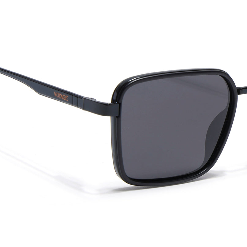 Square Polarized Sunglasses for Men & Women (Black Lens | Black Frame - VOYLB06-C1)