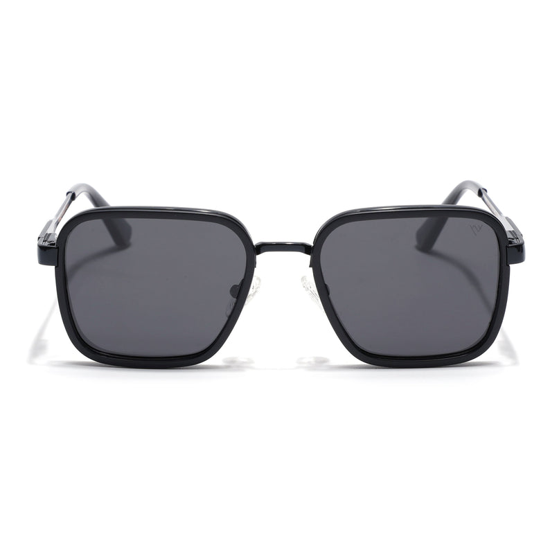 Square Polarized Sunglasses for Men & Women (Black Lens | Black Frame - VOYLB08-C1)