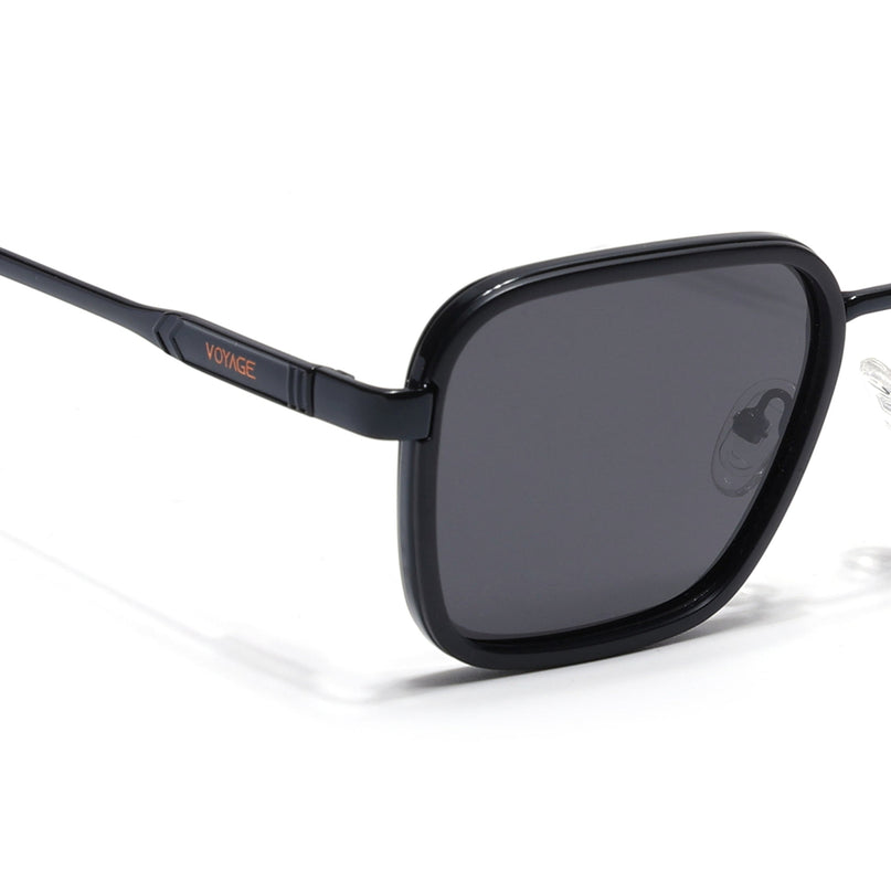 Square Polarized Sunglasses for Men & Women (Black Lens | Black Frame - VOYLB08-C1)