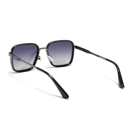 Square Polarized Sunglasses for Men & Women (Grey & Clear Lens | Grey & Black Frame - VOYLB08-C2)