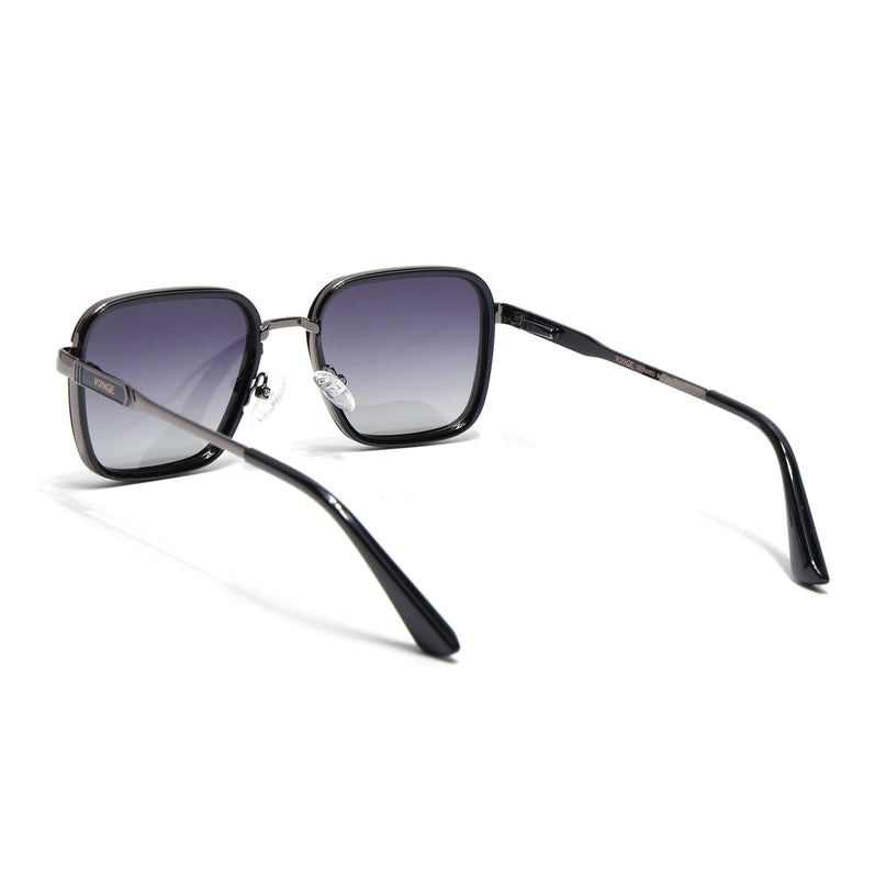 Square Polarized Sunglasses for Men & Women (Grey & Clear Lens | Grey & Black Frame - VOYLB08-C2)