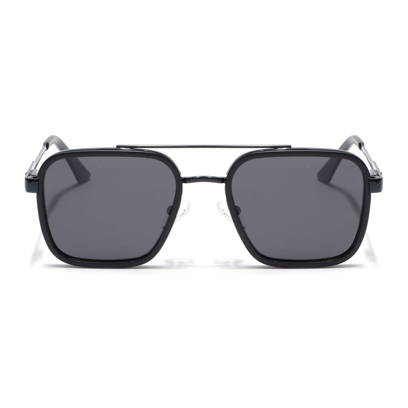 Square Polarized Sunglasses for Men & Women (Black Lens | Black Frame - VOYLB09-C1)
