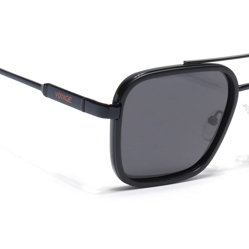 Square Polarized Sunglasses for Men & Women (Black Lens | Black Frame - VOYLB09-C1)