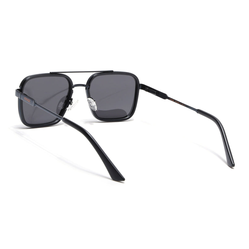 Square Polarized Sunglasses for Men & Women (Black Lens | Black Frame - VOYLB09-C1)