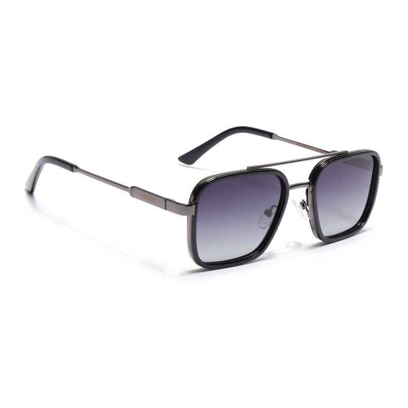 Square Polarized Sunglasses for Men & Women (Grey & Clear Lens | Grey & Black Frame - VOYLB09-C2)