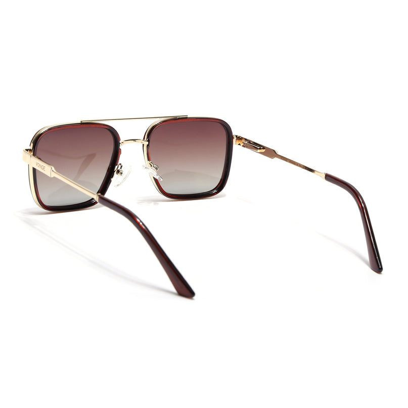 Square Polarized Sunglasses for Men & Women (Brown & Clear Lens | Golden & Brown Frame - VOYLB09-C3)
