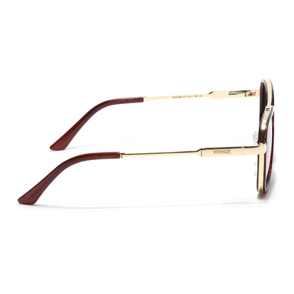 Square Polarized Sunglasses for Men & Women (Brown & Clear Lens | Golden & Brown Frame - VOYLB09-C3)