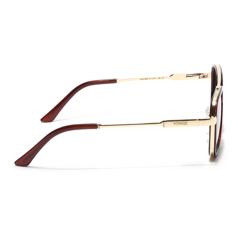 Square Polarized Sunglasses for Men & Women (Brown & Clear Lens | Golden & Brown Frame - VOYLB09-C3)