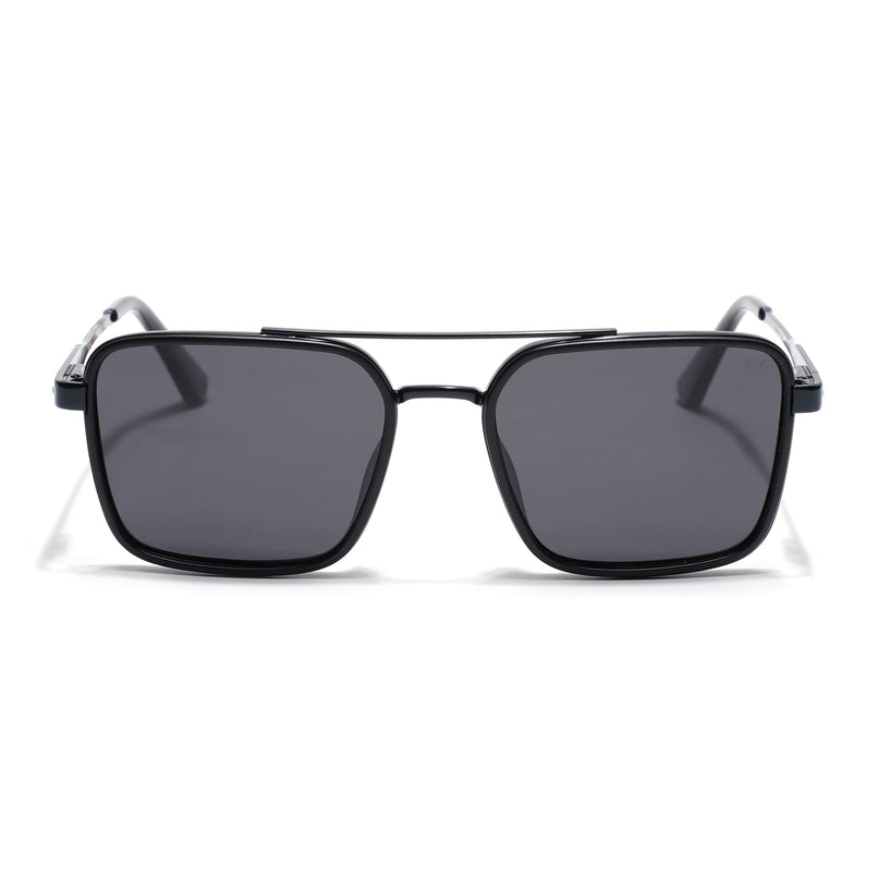 Square Polarized Sunglasses for Men & Women (Black Lens | Black Frame - VOYLB10-C1)