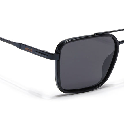 Square Polarized Sunglasses for Men & Women (Black Lens | Black Frame - VOYLB10-C1)