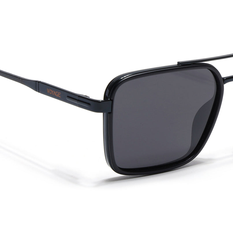 Square Polarized Sunglasses for Men & Women (Black Lens | Black Frame - VOYLB10-C1)