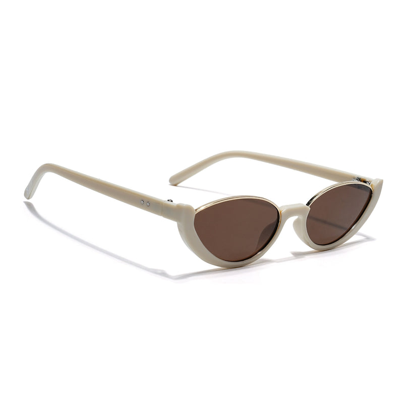 Cateye Sunglasses Brown Lens | Cream & Golden Frame - MG7756