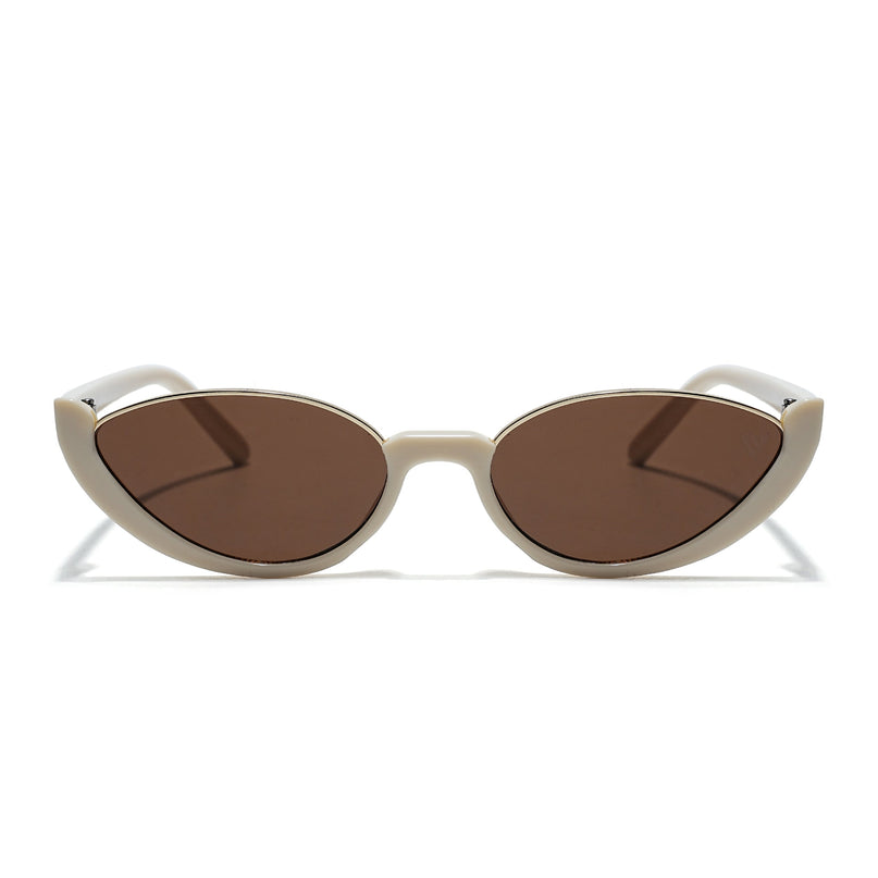 Cateye Sunglasses Brown Lens | Cream & Golden Frame - MG7756