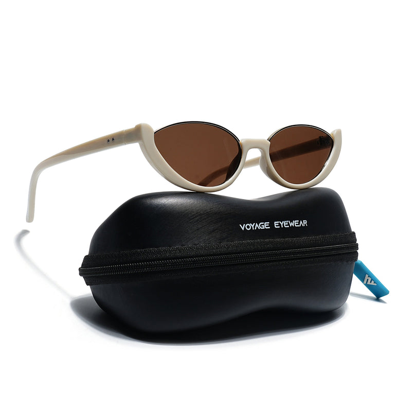 Cateye Sunglasses Brown Lens | Cream & Golden Frame - MG7756