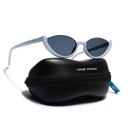 Cateye Sunglasses Black Lens | White & Golden Frame - MG7757