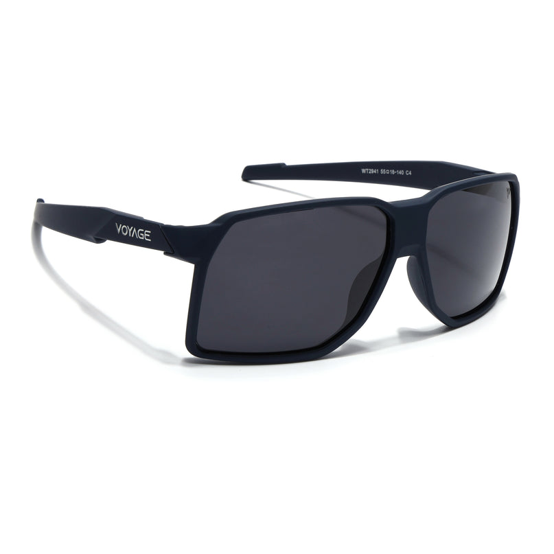 Wrap Around Polarized Sunglasses | Black Lens | Navy Blue Frame - PMG6742