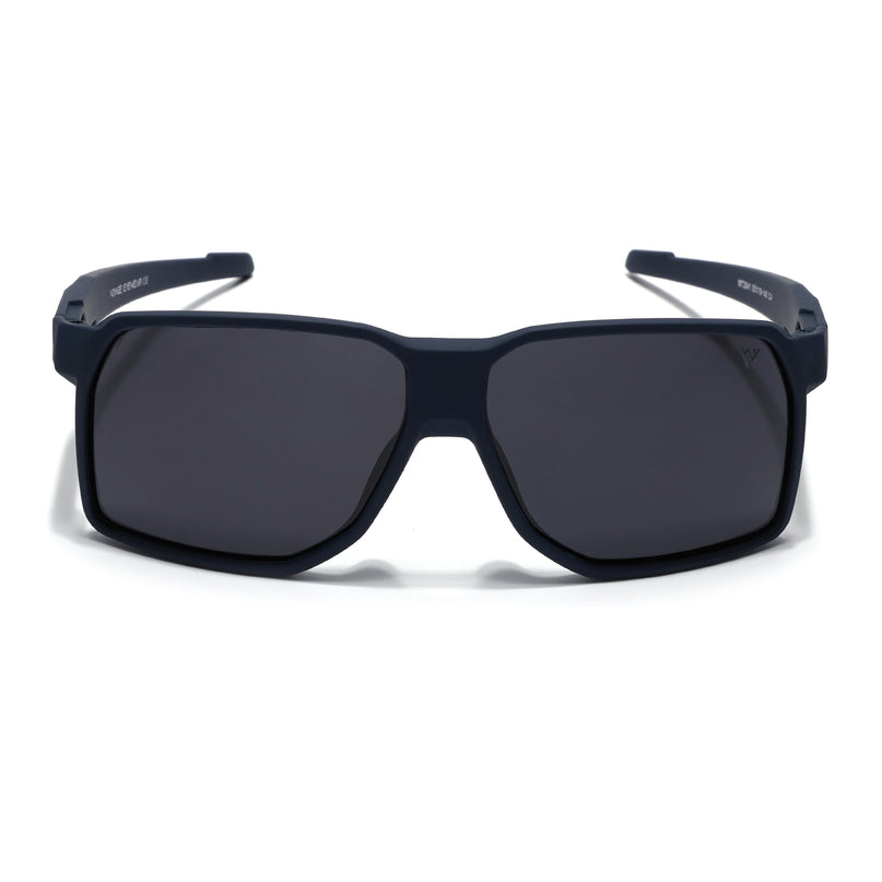 Wrap Around Polarized Sunglasses | Black Lens | Navy Blue Frame - PMG6742