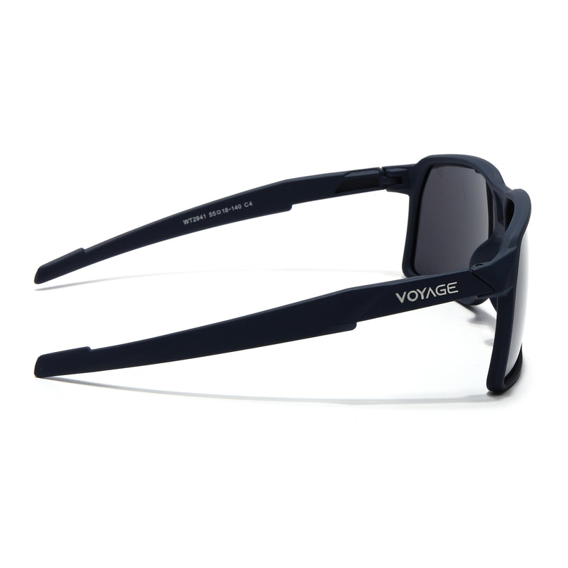 Wrap Around Polarized Sunglasses | Black Lens | Navy Blue Frame - PMG6742