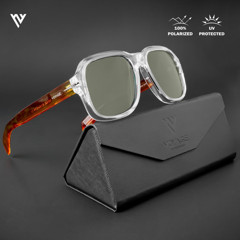 Wayfarer Polarized Sunglasses (Green Lens | Transparent Frame - PMG4991)