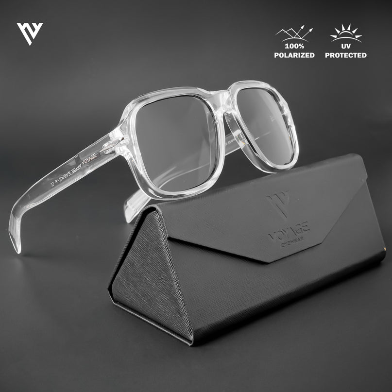 Wayfarer Polarized Sunglasses (Black Lens | Transparent Frame - PMG4988)