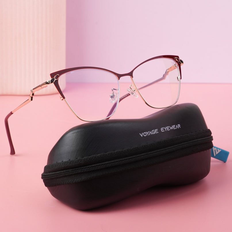 Voyage Glam Red & Golden Cateye Eyeglasses for Women - MG4402-C2