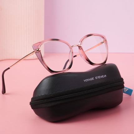 Voyage Glam Pink Black & Golden Cateye Eyeglasses for Women - MG5226-C4