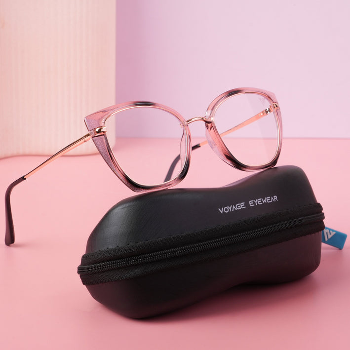 Voyage Glam Pink Black & Golden Cateye Eyeglasses for Women - MG5226-C4