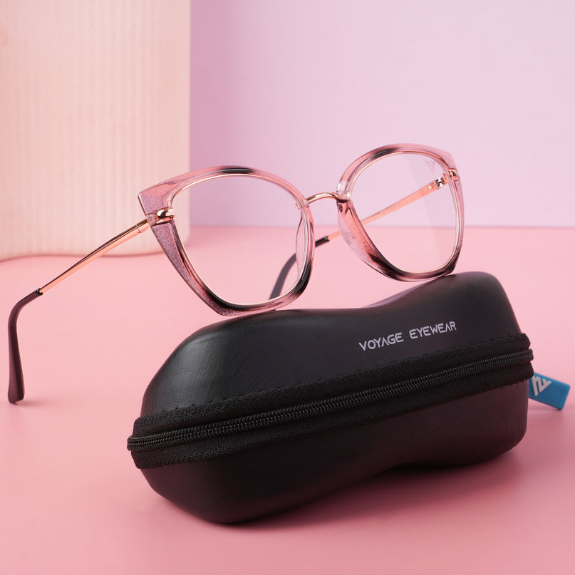 Voyage Glam Pink Black & Golden Cateye Eyeglasses for Women - MG5226-C4