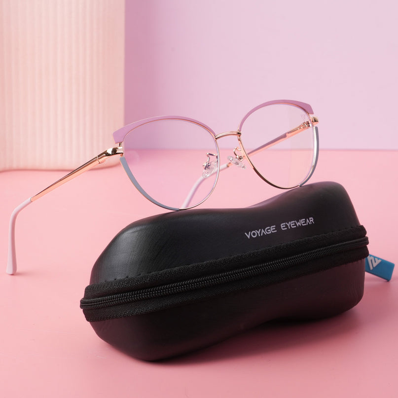 Voyage Glam Pink, Blue & Golden Cateye Eyeglasses for Women - MG4430-C3