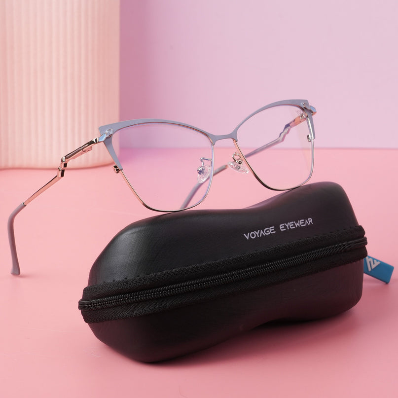 Voyage Glam Sky Blue & Golden Cateye Eyeglasses for Women - MG4401-C5