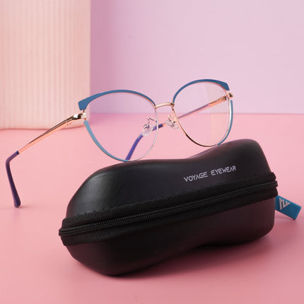 Voyage Glam Purple, Blue & Golden Cateye Eyeglasses for Women - MG4431-C4