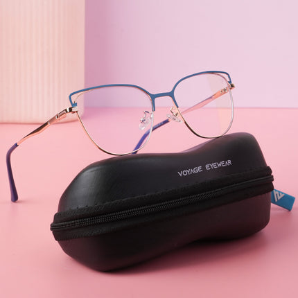 Voyage Glam Blue & Golden Cateye Eyeglasses for Women - MG4411-C3