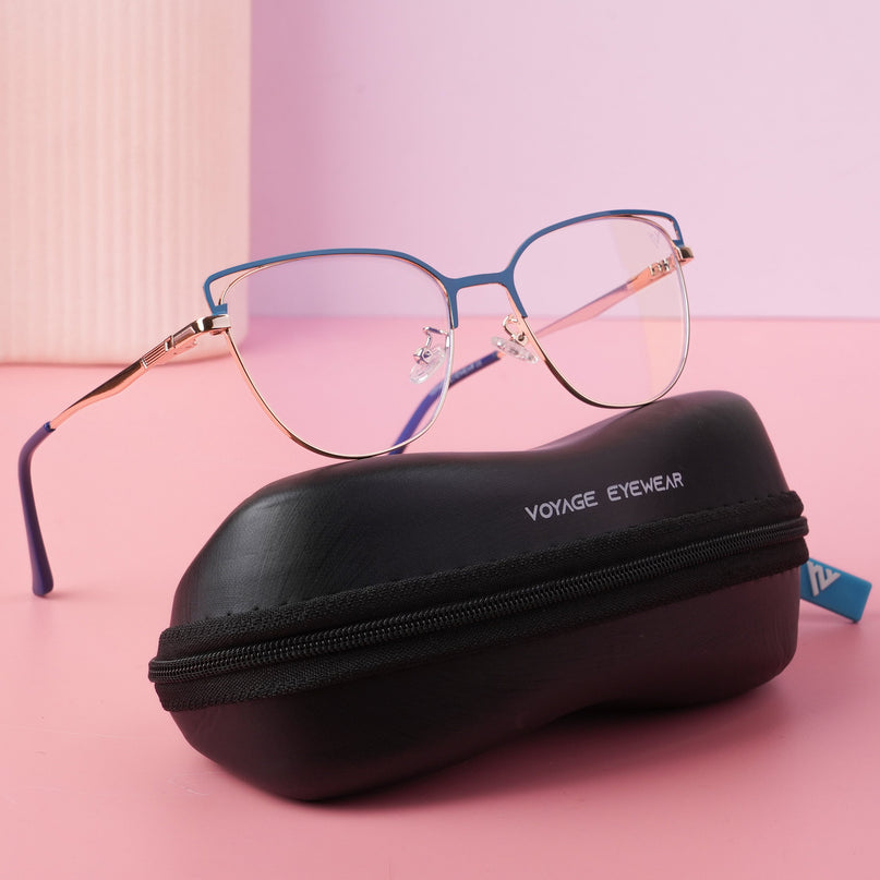 Voyage Glam Blue & Golden Cateye Eyeglasses for Women - MG4411-C3
