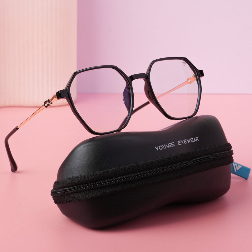 Voyage Glam Shine Black Geometric Eyeglasses for Men & Women - MG4689-C1