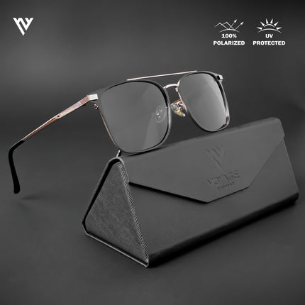 The Fiero | Wayfarer Polarized Sunglasses (Black Lens | Black & Rose Gold Frame - PMG4983)