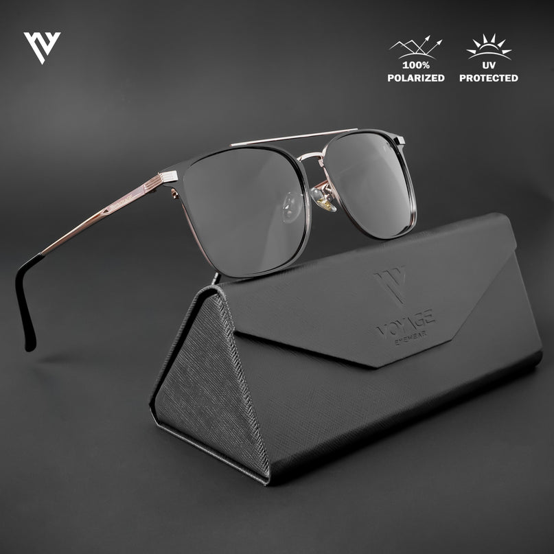 The Fiero | Wayfarer Polarized Sunglasses (Black Lens | Black & Rose Gold Frame - PMG4983)