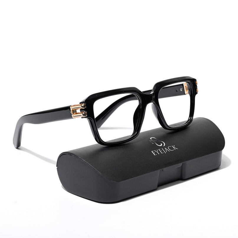 Eyejack Wolf Shine Black Square Eyeglasses for Men & Women (82110CL586-C1)